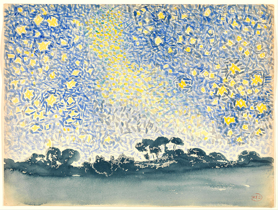 Henri Edmond Cross Painting - Landscape with Stars #2 by Henri-Edmond Cross