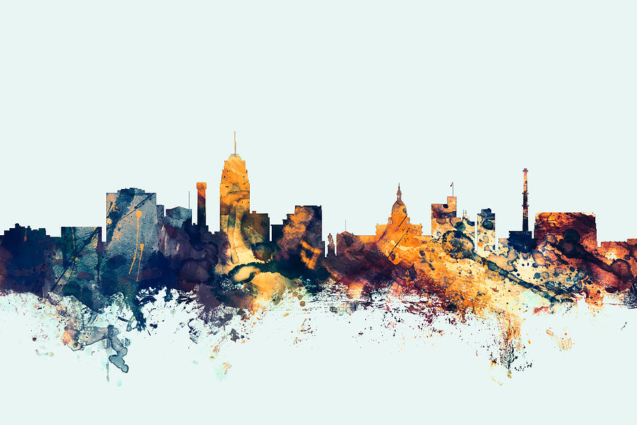 City Digital Art - Lansing Michigan Skyline #2 by Michael Tompsett