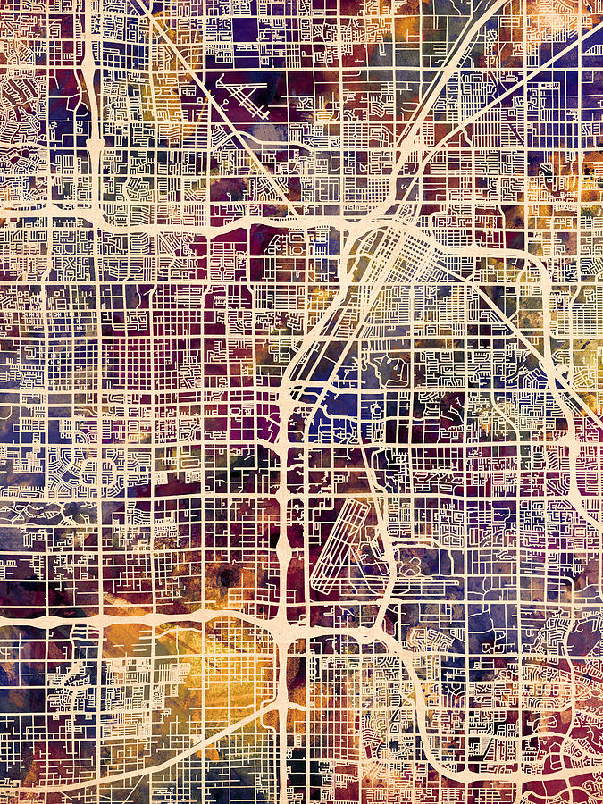 Las Vegas City Street Map #2 Digital Art by Michael Tompsett