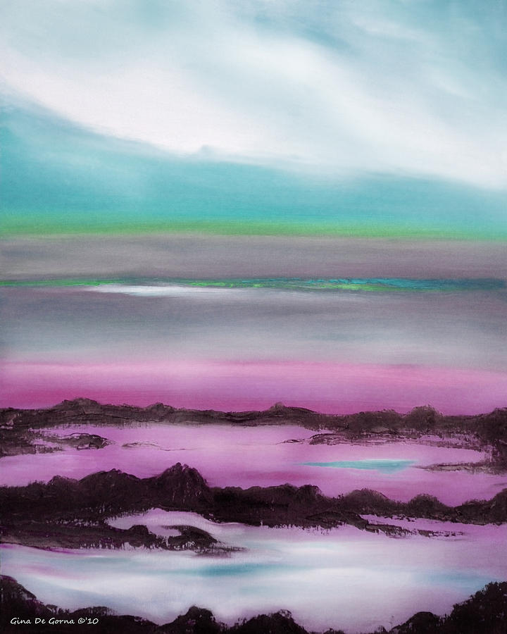 Lava Rock Sunset in Blue and Purple #2 Painting by Gina De Gorna