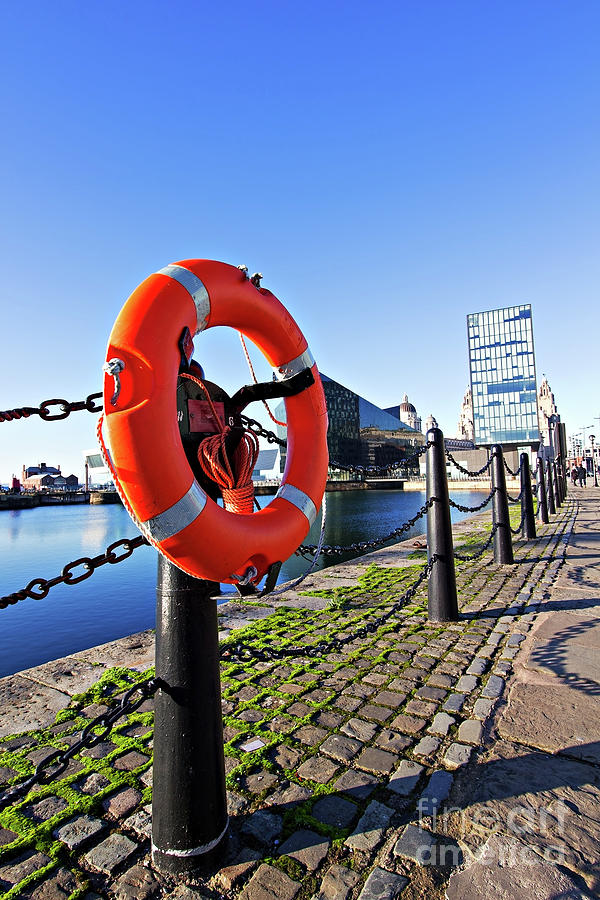 Architecture Photograph - Lifebelt next to Salthouse Dock on the Liverpool waterfront #2 by Ken Biggs