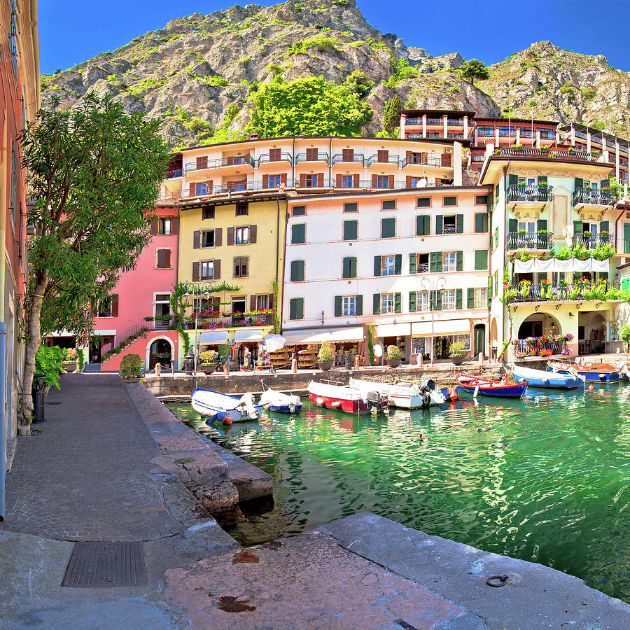 Limone sul Garda turquoise harbor panoramic view #2 Photograph by Brch Photography