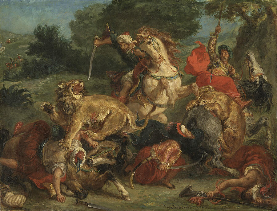 Lion Hunt, from 1855 Painting by Eugene Delacroix