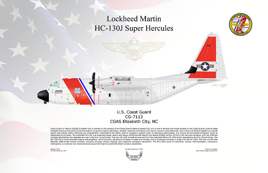 Lockheed Martin HC-130J Super Hercules FLAG BACKGROUND Digital Art by Arthur Eggers