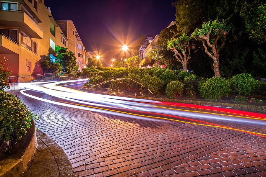 Lombard Street On Russian Hill At Night In San Francisco Califor #2 Photograph by Alex Grichenko