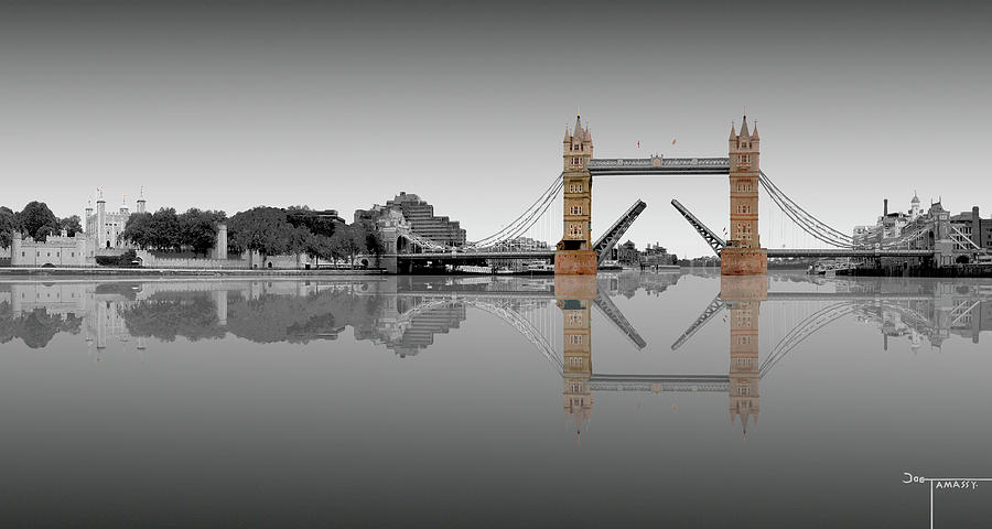 London Tower Bridge Reflection BW #2 Digital Art by Joe Tamassy
