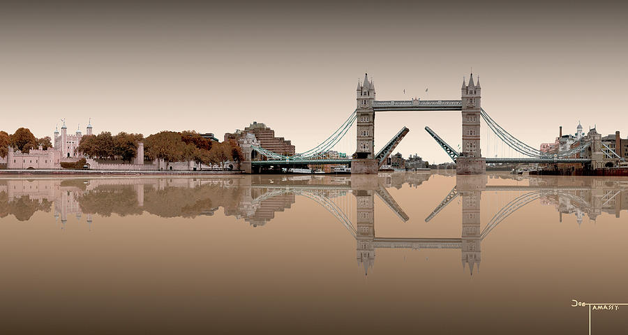 London Tower Bridge Reflection sepia #2 Digital Art by Joe Tamassy