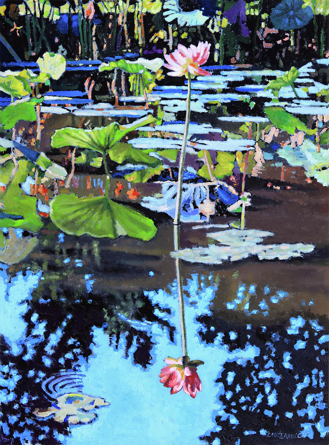 Lotus Reflections Painting by John Lautermilch