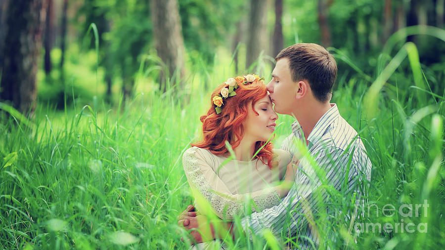 Loving couple in the forest #2 Photograph by Anna Om