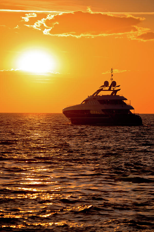 Luxury yacht on open sea at golden sunset #2 Photograph by Brch Photography