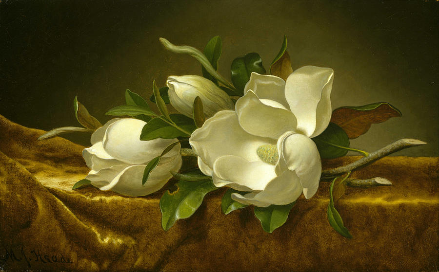 Magnolias On Gold Velvet Cloth Painting