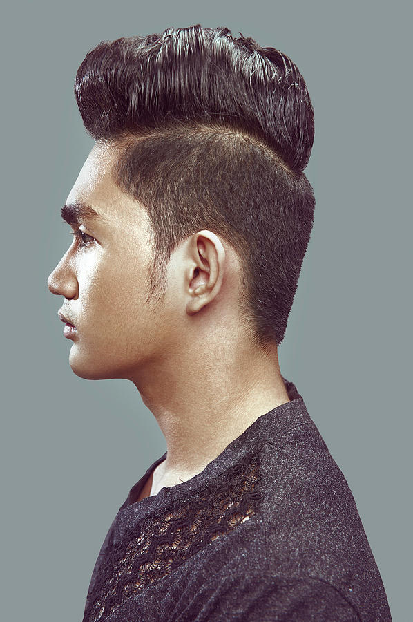 Man With Modern Bun Hairstyle In Black Shirt Photograph By Gemree