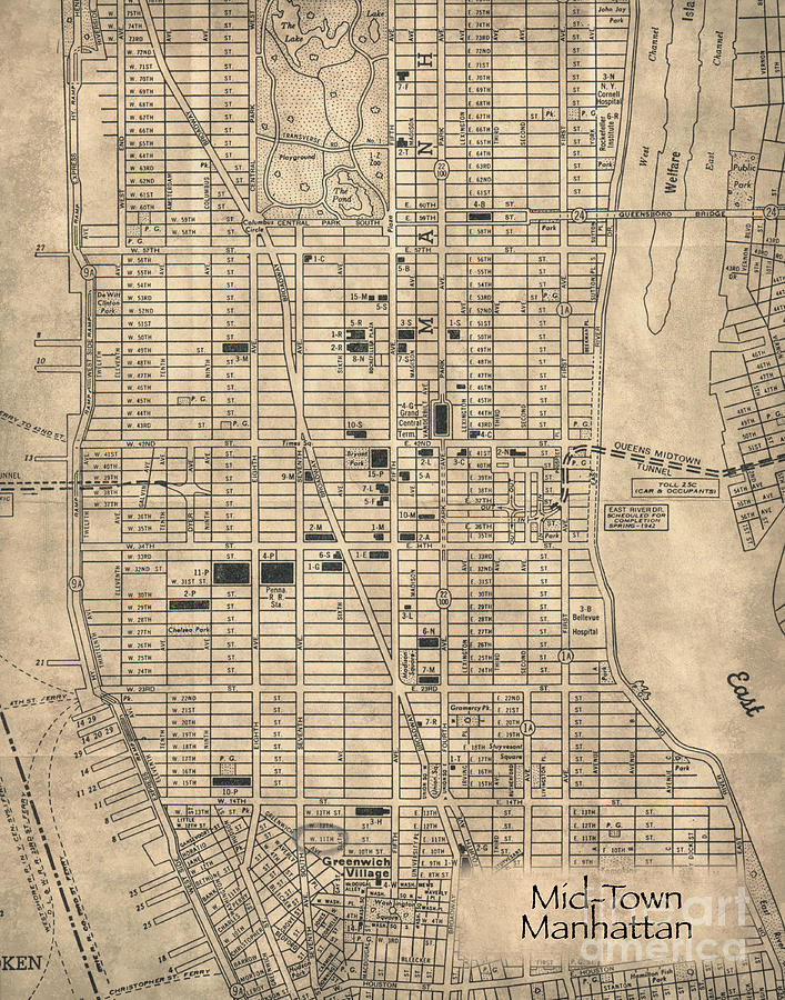 Manhattan New York Antique Vintage City Map Photograph by ELITE IMAGE ...