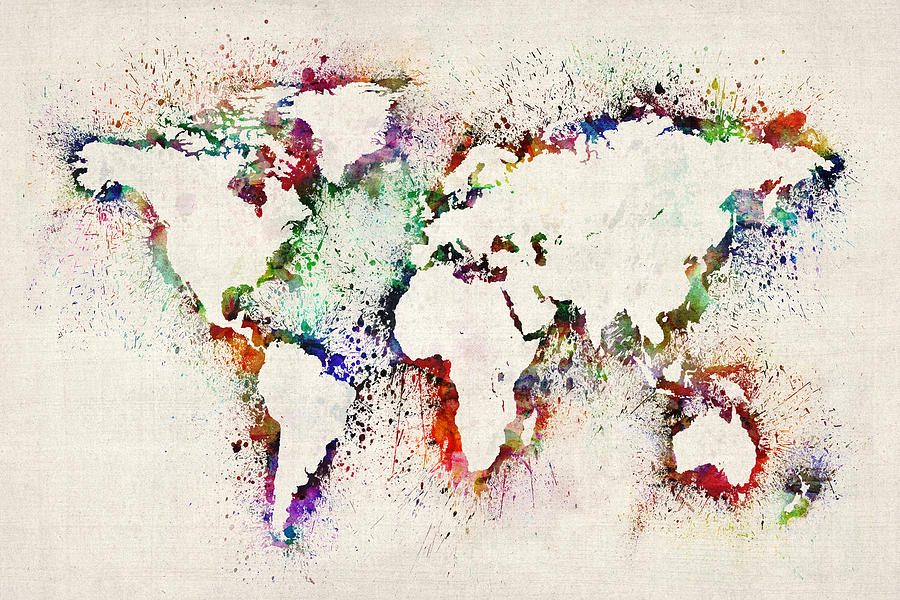 Map Of The World Paint Splashes Digital Art By Michael Tompsett Free