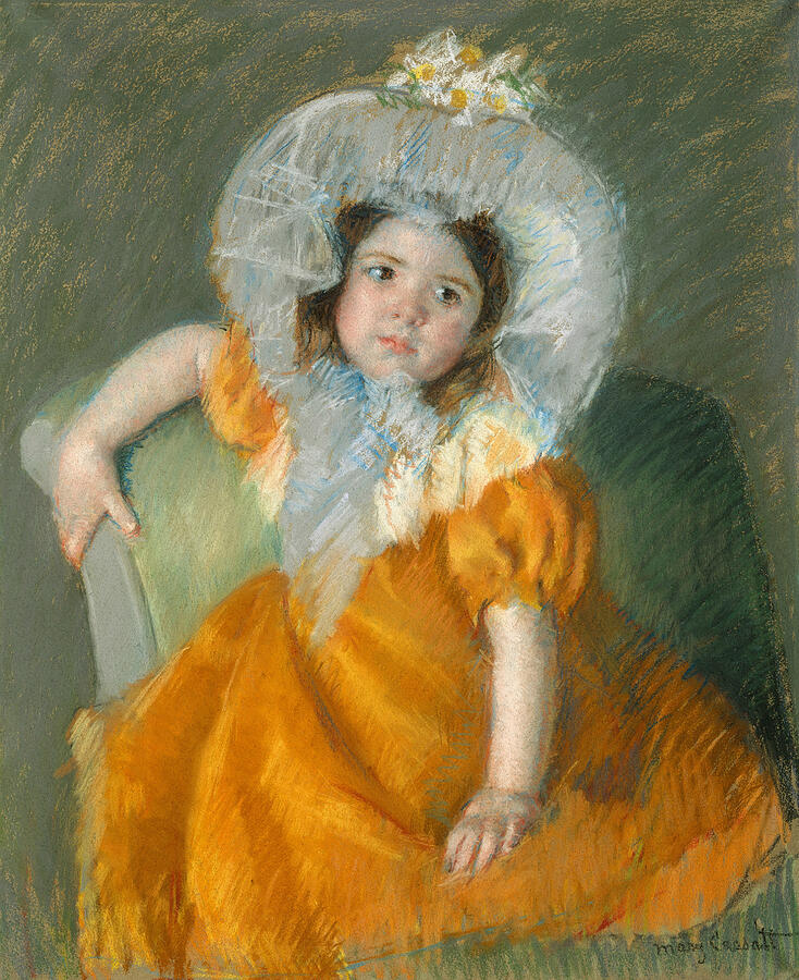 Margot in Orange Dress, from 1902 Pastel by Mary Cassatt