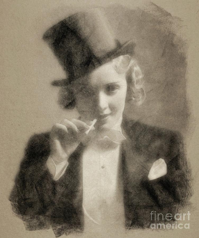 Marlene Dietrich, Vintage Actress Drawing
