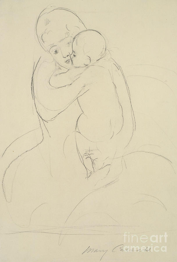 Maternal Caress Drawing by Mary Stevenson Cassatt