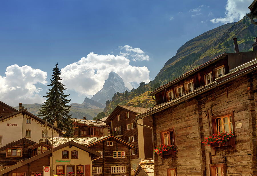 Matterhorn and Zermatt village houses, Switzerland #2 Photograph by Elenarts - Elena Duvernay photo