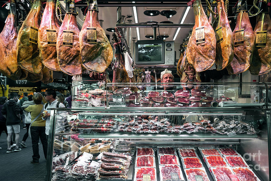 Meat And Sausage Shop In La Boqueria Market Barcelona Spain #2 Photograph by JM Travel Photography