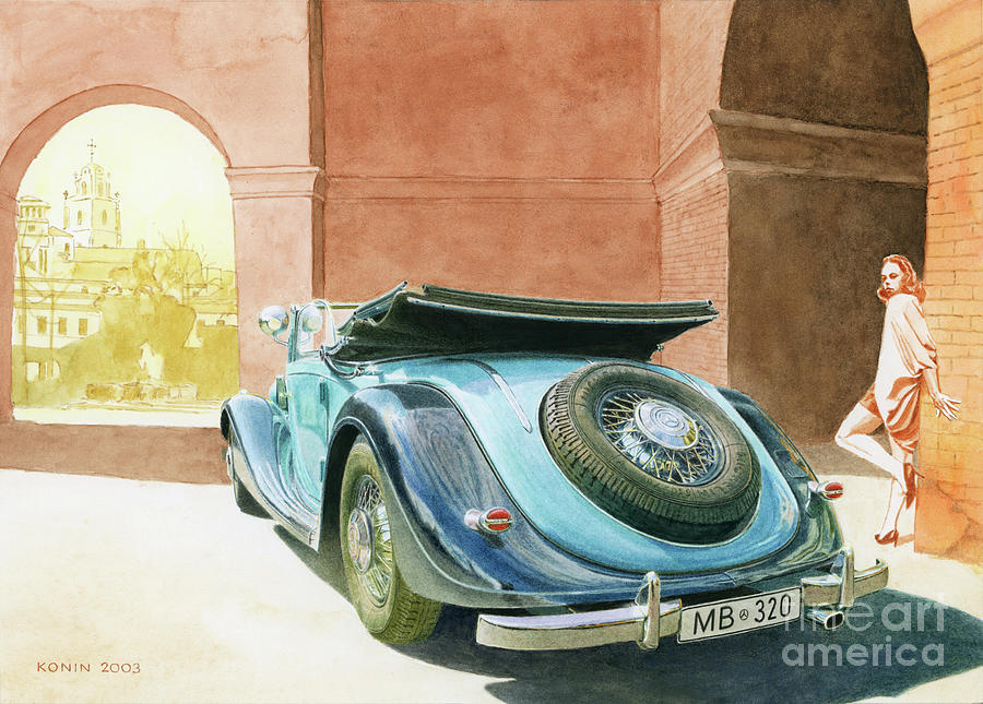 Mercedes-Benz 320 and Girl Painting by Oleg Konin