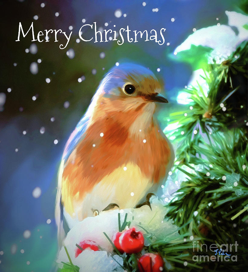 Merry Christmas Bluebird Digital Art by Tina LeCour