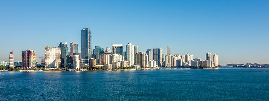 Miami Florida city skyline morning with blue sky #2 Photograph by Alex Grichenko