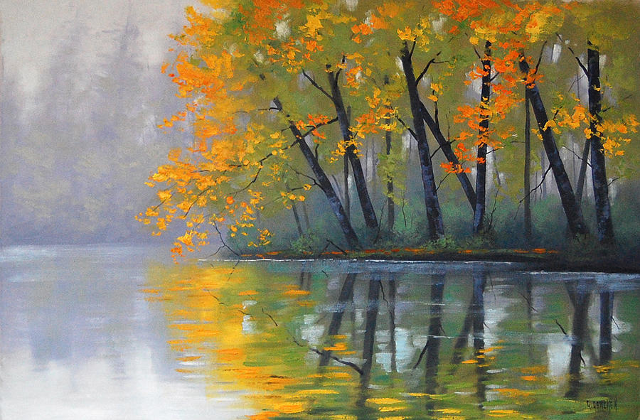 Nature Painting - Misty Lake #2 by Graham Gercken
