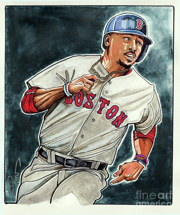 Mookie Betts Drawing by Dave Olsen
