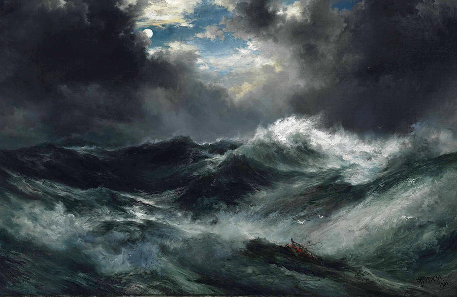 Moonlit Shipwreck at Sea Painting by Thomas Moran