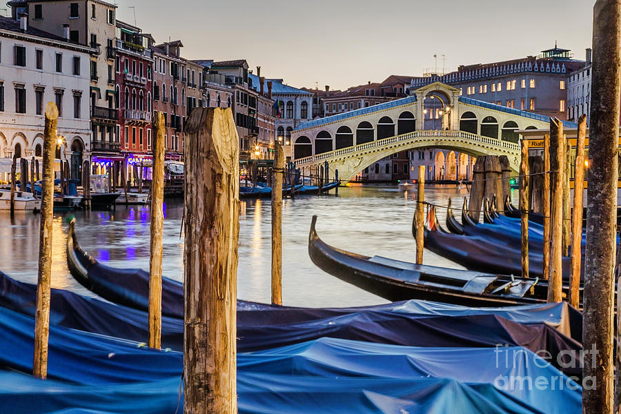 Docked Gondolas, Venice Italy Photograph