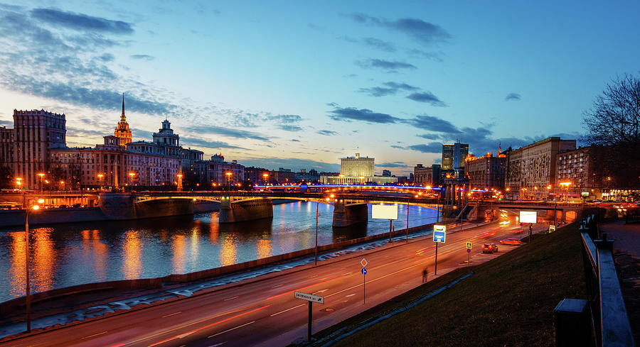 Moscow River blue hour Photograph by Alexey Stiop