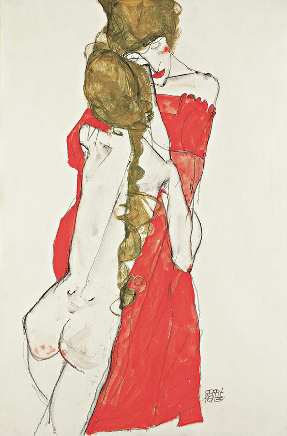 Mother and Daughter, from 1913 Drawing by Egon Schiele