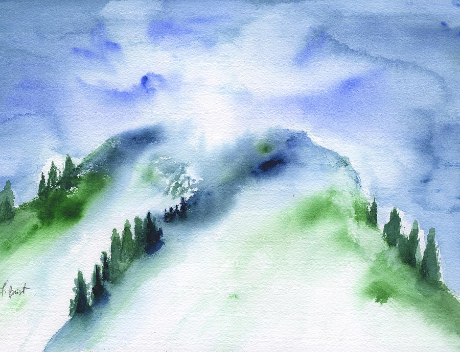 Mountain In The Clouds Painting by Frank Bright