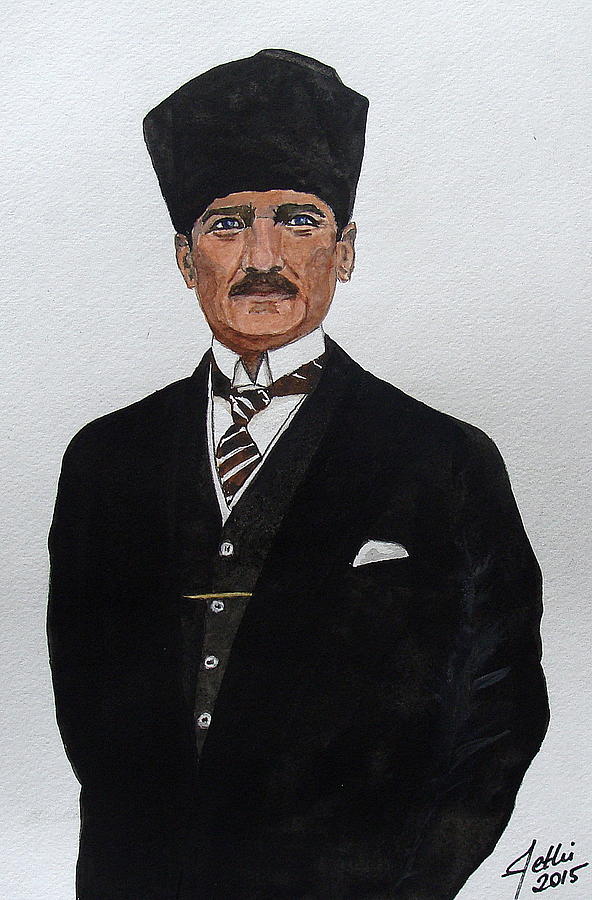 Watercolor Painting - Mustafa Kemal Ataturk #2 by Fethi Canbaz