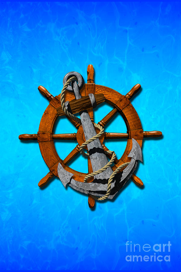 Boat Digital Art - Nautical Ships Wheel And Anchor #2 by Chris MacDonald