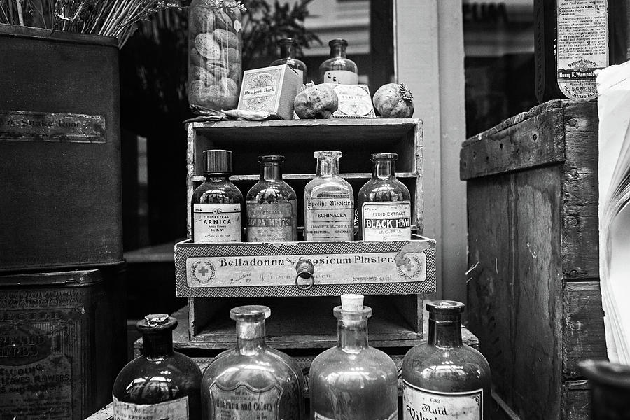 New Orleans Apothecary - BW Photograph by Scott Pellegrin