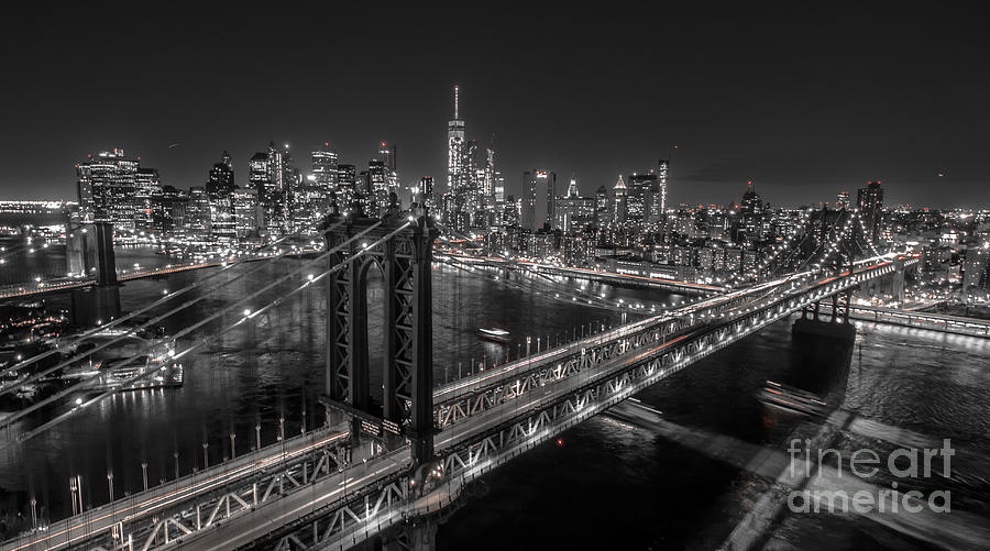 New York City Photograph - New York City, Manhattan Bridge at Night #2 by Mike Gearin