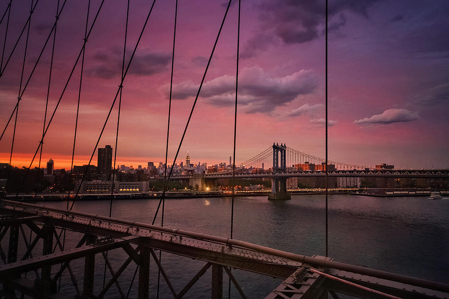 Brooklyn Bridge Photograph - New York City - Sunset #2 by Vivienne Gucwa