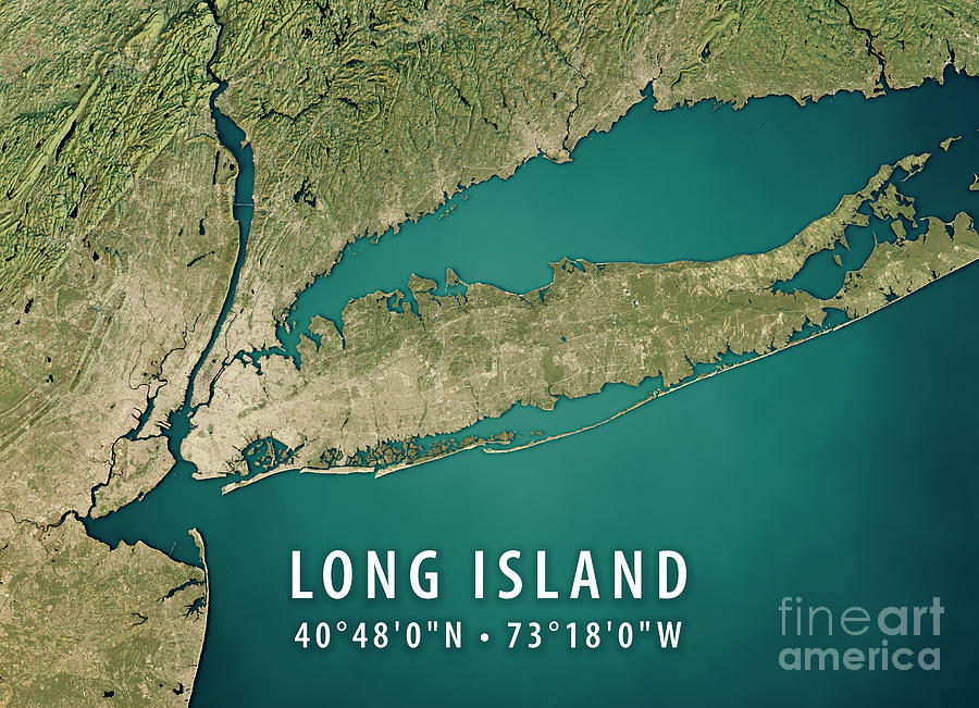 New York City Digital Art - New York Long Island 3D Render Satellite View Topographic Map #2 by Frank Ramspott