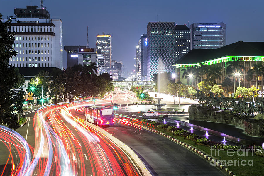 Night traffic in downtown Jakarta, Indonesia capital city.  #2 Photograph by Didier Marti