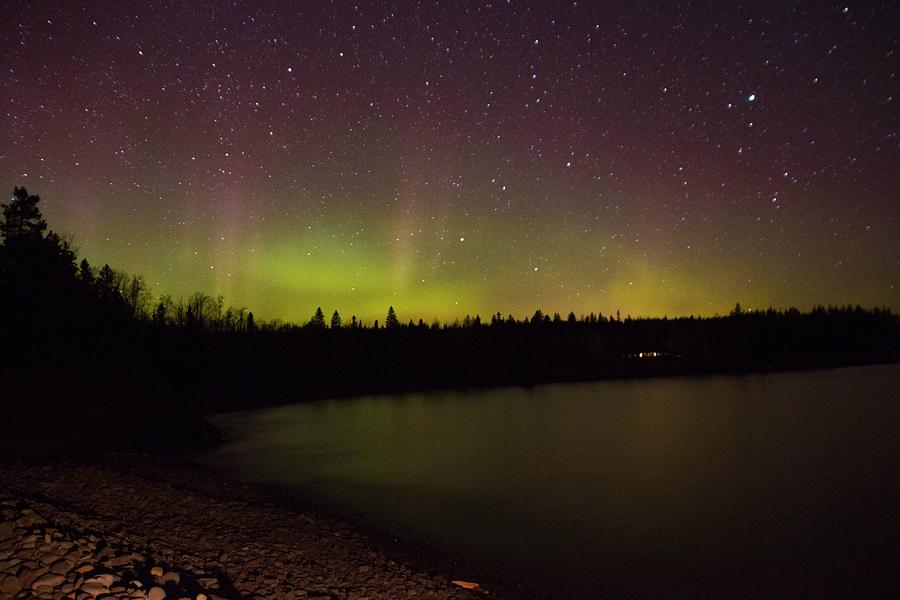 Northern lights and Aurora over Lake Superior on the North Shore of