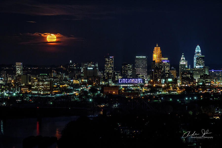 November Super-moon Through The Clouds Over Cincinnati Photograph