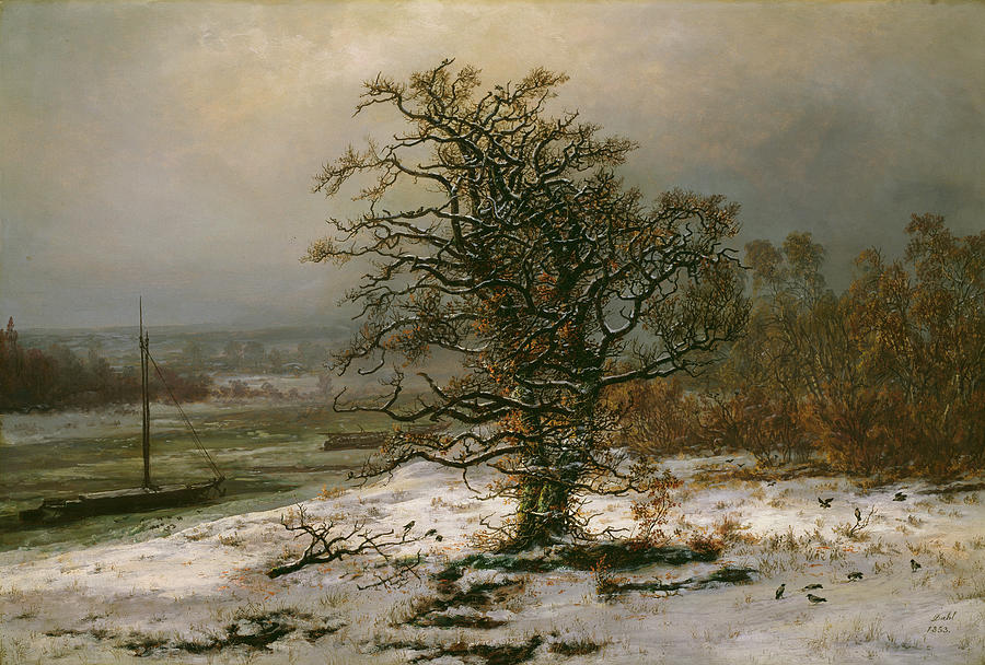 Oak Tree by the Elbe in Winter #3 Painting by Johan Christian Dahl