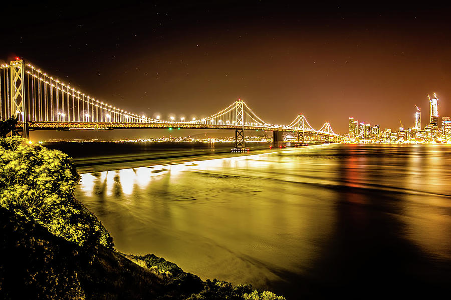 Oakland Bay Bridge In California At Night With San Francisco Sky #2 Photograph by Alex Grichenko
