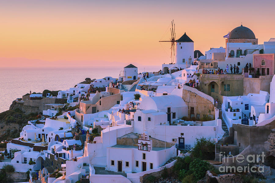 Oia during sunset on Santorini #1 Photograph by Henk Meijer Photography