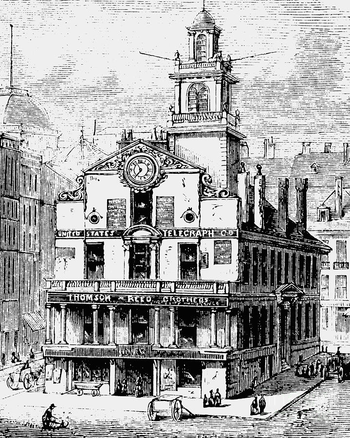 Boston Drawing - Old State House, Boston by English School