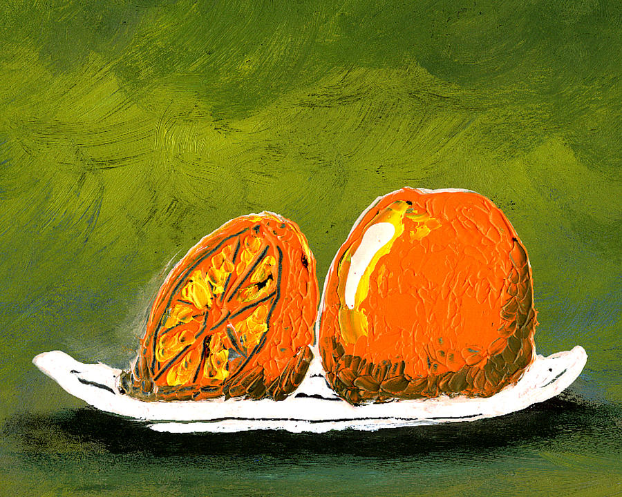 Fruit Painting - 2 Oranges on a White Plate by Gary Henderson