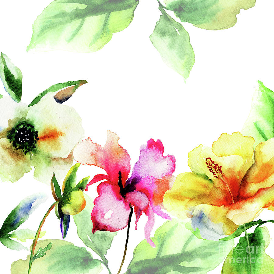 Original floral background with flowers #2 Painting by Regina Jershova