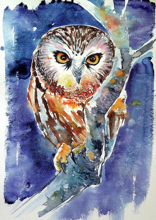 Owl at night #3 Painting by Kovacs Anna Brigitta