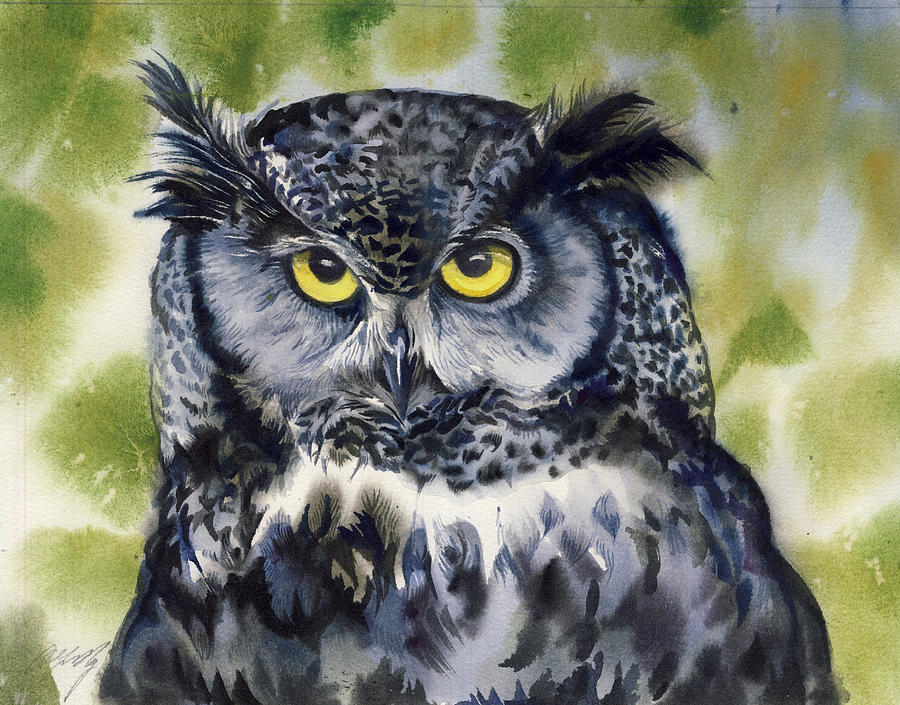 Owl In The Wood #2 Painting by Alfred Ng